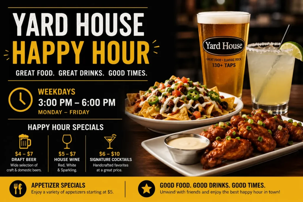 Yard House Happy Hour (2026): Times, Menu, Drinks & Deals